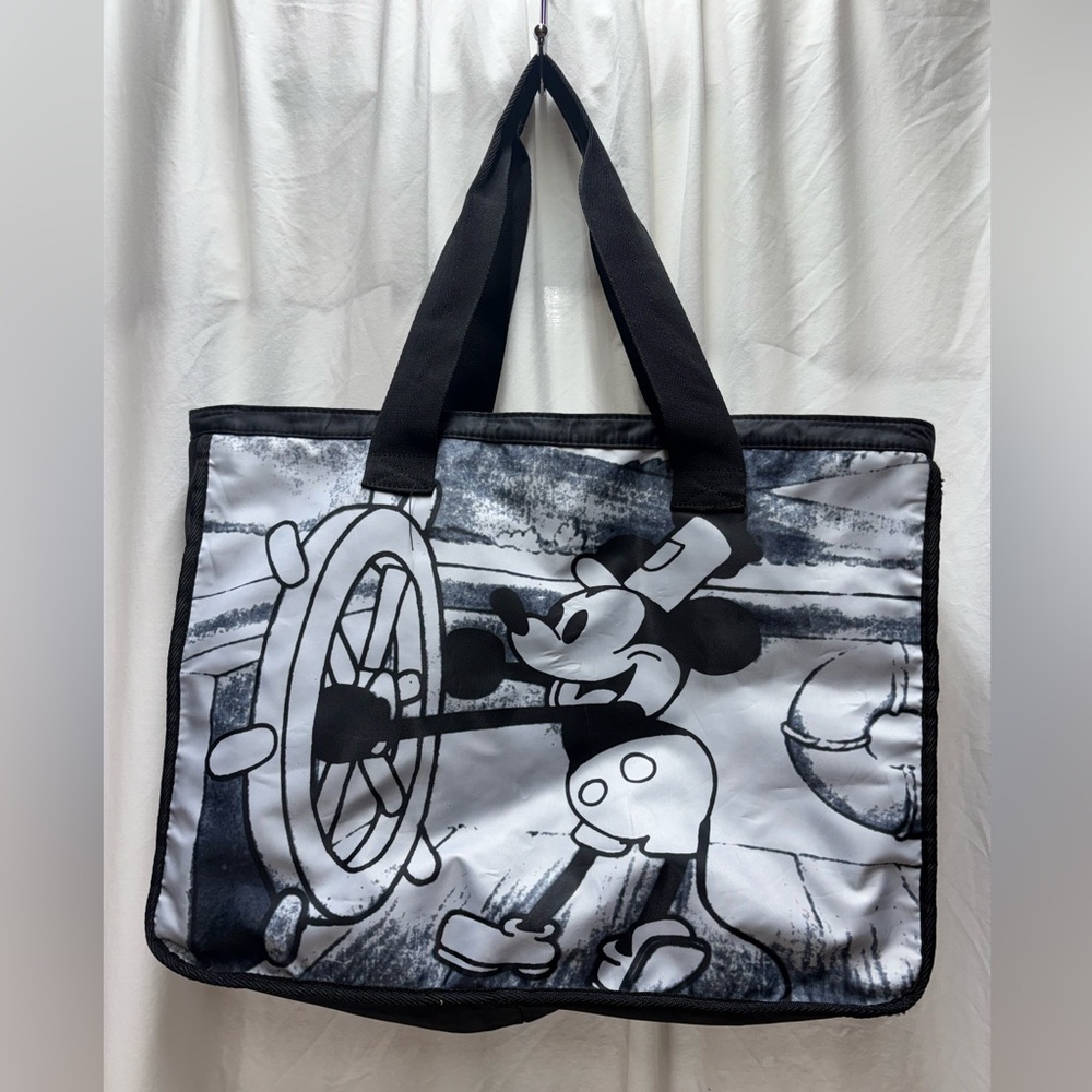 Disney Mickey Mouse Steamboat Willie Black and White Tote Bag - Picture 1 of 10